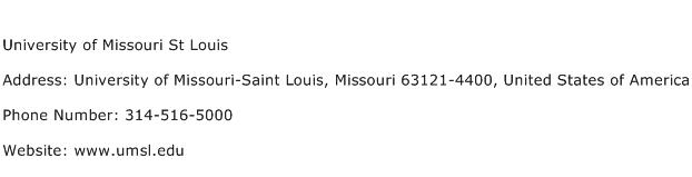 University of Missouri St Louis Address Contact Number