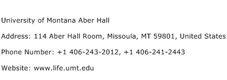 University of Montana Aber Hall Address Contact Number