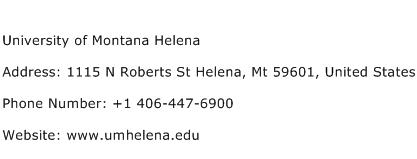 University of Montana Helena Address Contact Number