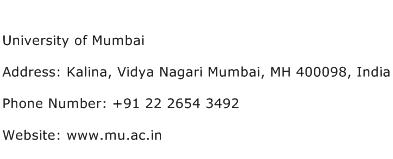 University of Mumbai Address Contact Number