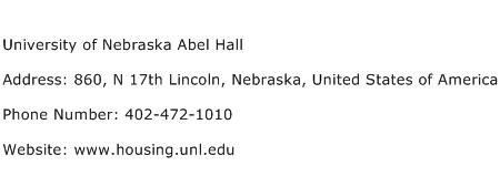 University of Nebraska Abel Hall Address Contact Number