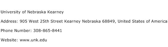 University of Nebraska Kearney Address Contact Number