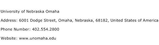 University of Nebraska Omaha Address Contact Number