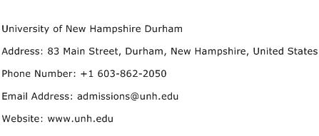 University of New Hampshire Durham Address Contact Number