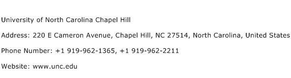 University of North Carolina Chapel Hill Address Contact Number