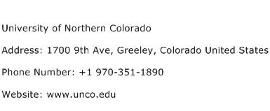 University of Northern Colorado Address Contact Number