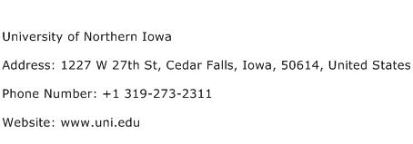 University of Northern Iowa Address Contact Number