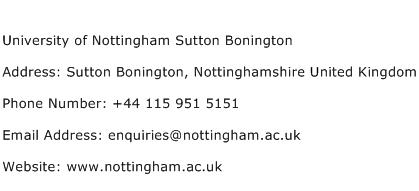 University of Nottingham Sutton Bonington Address Contact Number