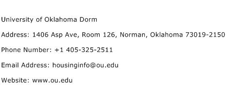 University of Oklahoma Dorm Address Contact Number