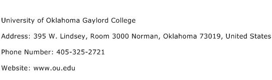 University of Oklahoma Gaylord College Address Contact Number