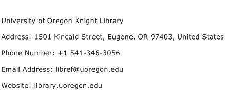 University of Oregon Knight Library Address Contact Number