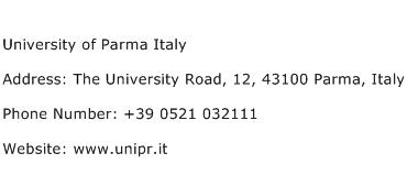 University of Parma Italy Address Contact Number