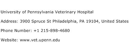 University of Pennsylvania Veterinary Hospital Address Contact Number