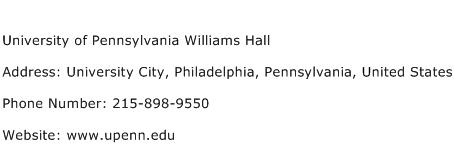 University of Pennsylvania Williams Hall Address Contact Number