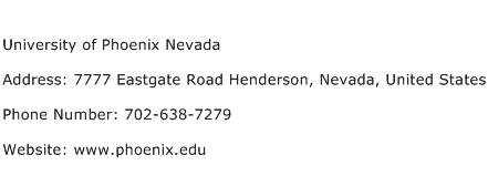 University of Phoenix Nevada Address Contact Number