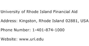 University of Rhode Island Financial Aid Address Contact Number