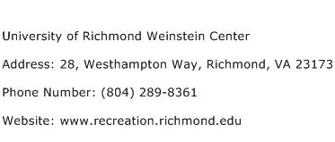 University of Richmond Weinstein Center Address Contact Number