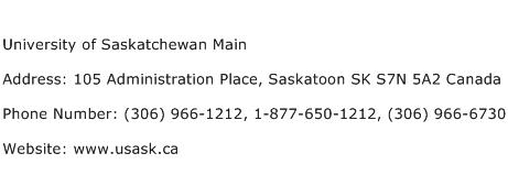 University of Saskatchewan Main Address Contact Number