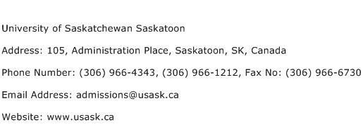 University of Saskatchewan Saskatoon Address Contact Number