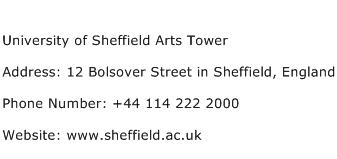 University of Sheffield Arts Tower Address Contact Number