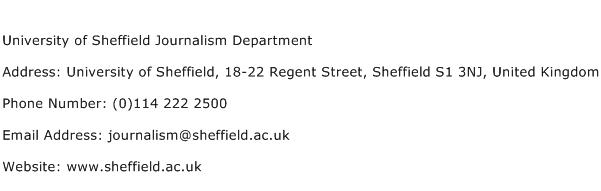 University of Sheffield Journalism Department Address Contact Number