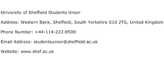 University of Sheffield Students Union Address Contact Number