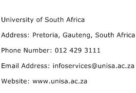 University of South Africa Address Contact Number