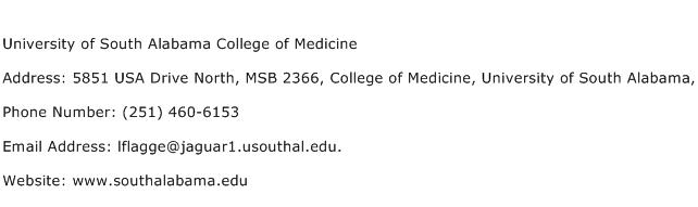 University of South Alabama College of Medicine Address Contact Number