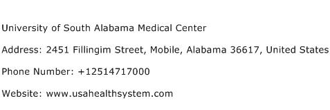 University of South Alabama Medical Center Address Contact Number