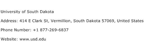 University of South Dakota Address Contact Number