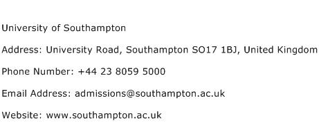 University of Southampton Address Contact Number