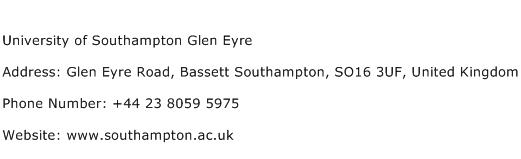 University of Southampton Glen Eyre Address Contact Number