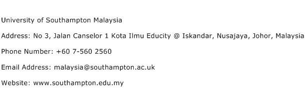 University of Southampton Malaysia Address Contact Number