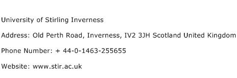 University of Stirling Inverness Address Contact Number