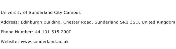 University of Sunderland City Campus Address Contact Number