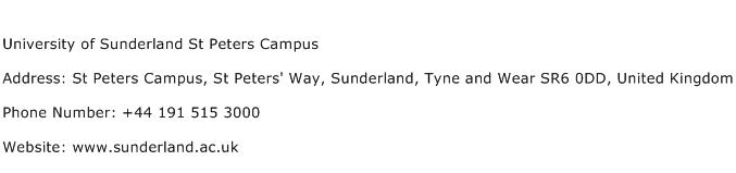 University of Sunderland St Peters Campus Address Contact Number