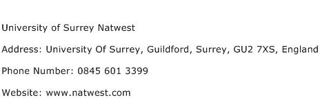 University of Surrey Natwest Address Contact Number
