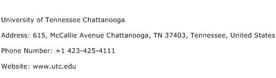 University of Tennessee Chattanooga Address Contact Number