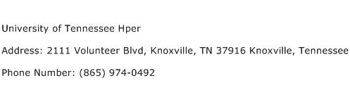 University of Tennessee Hper Address Contact Number