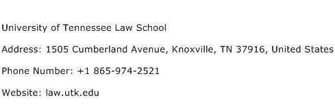 University of Tennessee Law School Address Contact Number