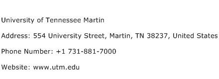 University of Tennessee Martin Address Contact Number