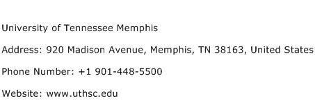 University of Tennessee Memphis Address Contact Number
