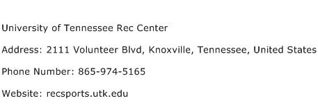 University of Tennessee Rec Center Address Contact Number