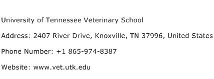 University of Tennessee Veterinary School Address Contact Number
