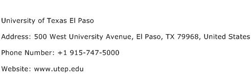 University of Texas El Paso Address Contact Number