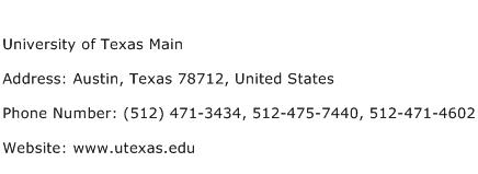 University of Texas Main Address Contact Number