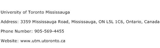 University of Toronto Mississauga Address Contact Number