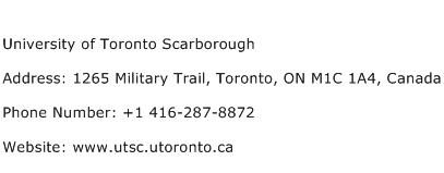 University of Toronto Scarborough Address Contact Number