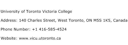 University of Toronto Victoria College Address Contact Number