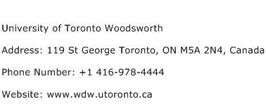 University of Toronto Woodsworth Address Contact Number
